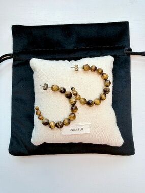 Chan Luu Faceted Tiger Eye Hoop Earrings in Golden Brown